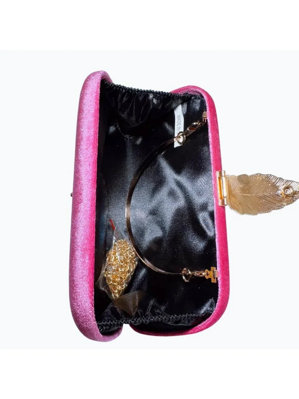 Women's Rose Red Elegant Clutch Purse Metallic Leaves Clasp Banquet Evening Bag